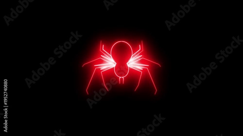 Neon Spider Line Icon Animated on Black Background with Alpha Channel 4K Green Screen Chroma Key Loop