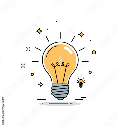 Creative experimentation represented by a light bulb with a small crack that glows brightly from within, suggesting ideas refined through mistakes. The compact