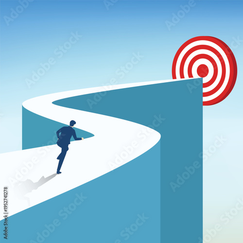 businessman running to direct way to goal success, business target bullseye concept vector illustrator