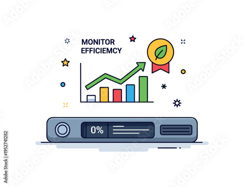 Monitor fuel economy dashboard display with a rising efficiency graph and a small leaf badge, representing awareness and tracking as key elements of cost