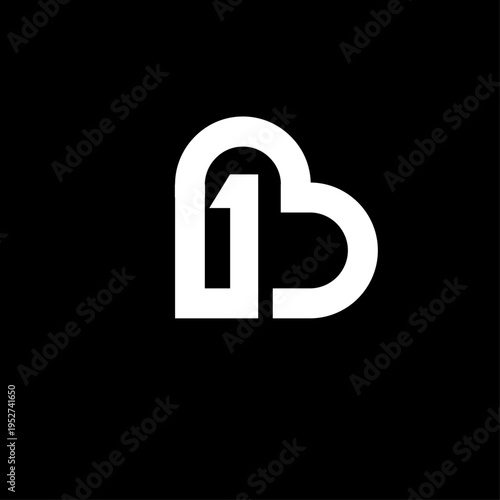 Abstract white letter B and number 1 monogram logo design on black background. Modern graphic symbol for branding, corporate identity, or business concept.
