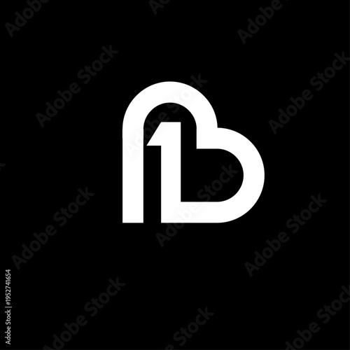 Modern Letter B and Number 1 Logo Design on Black Background