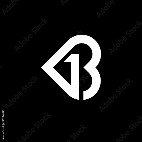 Modern Geometric Letter B and Number 1 Abstract Logo Design on Black
