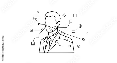A minimalist line art illustration representing biometric facial recognition and digital identity