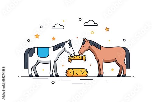 Rural animal feeding close interaction between farmer and horse over small hay bundle, expressing empathy, bond, and sustainable livestock