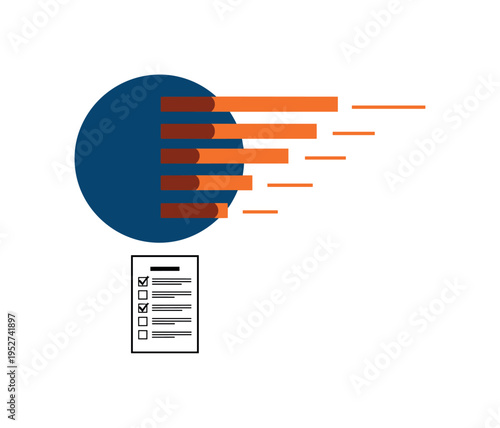 Minimalist composition with small monochrome pillow and folded blanket centered low in the frame, oversized deep blue circle dominating upper space paired with