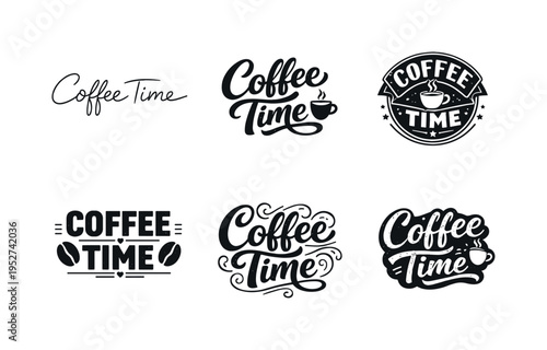 Coffee Time. Set lettering. harmonious lettering variations of the same emblematic concept, each with different artistic interpretation (Modern minimal