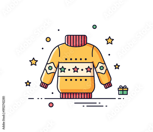 Holiday knit sweater mood concept featuring a festive pullover with simple decorative pattern elements and tiny star accents, symbolizing celebration and