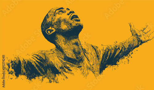 The abstract silhouette of a player letting out a victory cry. An emotional and artistic black vector design.