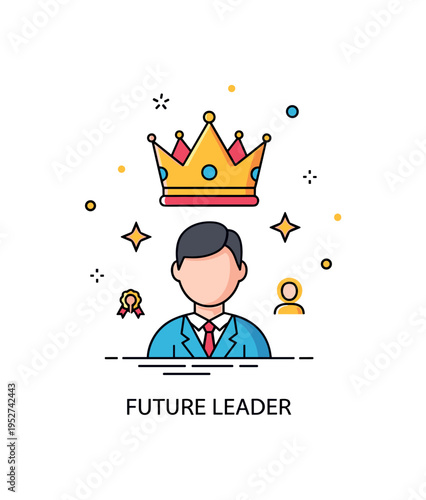 Royal heir concept centered on a simple crown resting above a confident silhouette, symbolizing future leadership and inherited duty. A compact ?Future Leader?