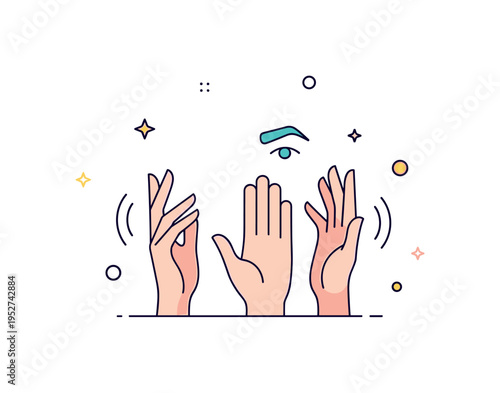 Nonverbal cues silhouette with subtle gesture lines around hands and expressive eyebrow detail. A refined editorial illustration about body language and silent