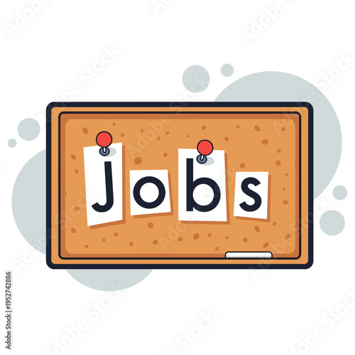 Noticeboard showing jobs posting on corkboard background. non editable strokes
