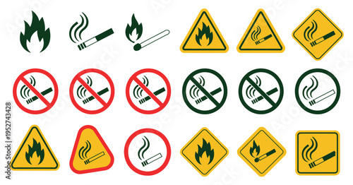 No fire, no smoking vector icon, bold symbol indicating “not allowed” and “do not make fire,” ideal for safety manuals, signage, and regulated areas.