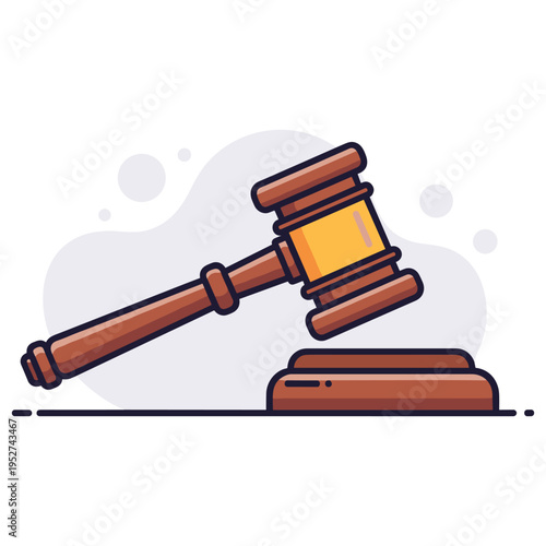 Gavel striking block conveying legal decision on surface. non editable strokes