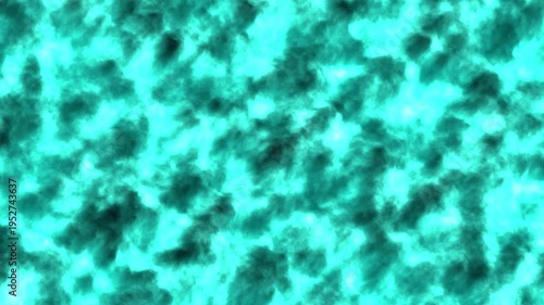 Teal background with dark spots pattern.
