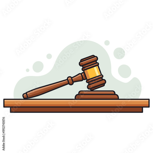 Wooden gavel striking sounding block on white surface. non editable strokes