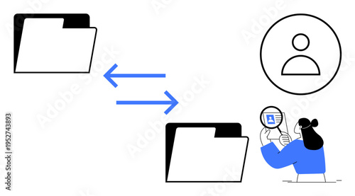 Data transfer. Illustration data transfer between folders, focusing on user access and monitoring. Data transfer simplifies file sharing, user permissions, and collaboration. For IT, business