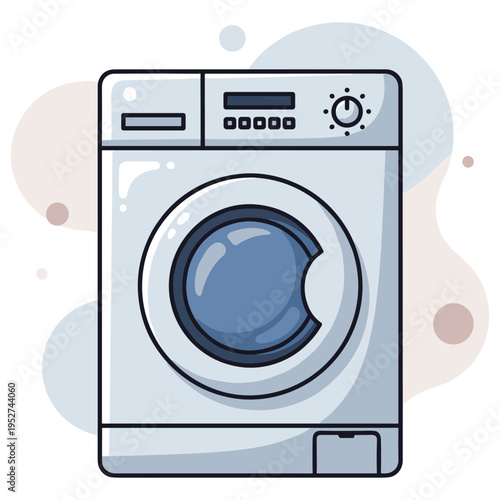 Front load washing machine depicted on plain white background. non editable strokes