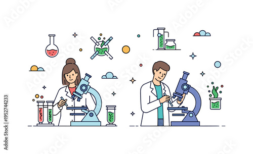 Scientists analyzing water samples under microscopes to detect algae species and density, highlighting research-based algal bloom management and prevention.