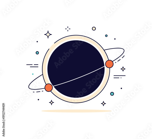 Total eclipse dramatic moment illustrated by a dark circular silhouette surrounded by a bright halo ring, expressing intensity, contrast and rare celestial