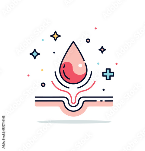 Medical plasma treatment drop of glowing plasma hovering above a simple skin outline, suggesting advanced therapeutic technology and precision care. A clean