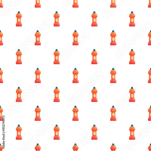 Orange plastic bottles of household cleaner liquid repeating in a seamless pattern