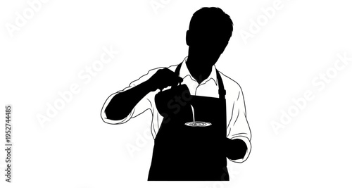 Barista Silhouette Pouring Milk into Coffee Cup for Latte Art Minimalist