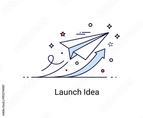 Paper plane startup metaphor depicted by a paper airplane transforming into a subtle upward arrow shape, symbolizing momentum and entrepreneurial ambition. The