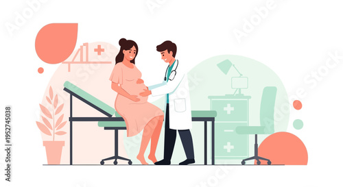 Doctor examining pregnant woman in clinic, healthcare and pregnancy checkup concept