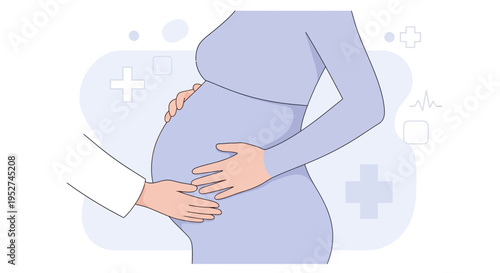 Doctor examining pregnant woman's belly, healthcare and pregnancy checkup concept