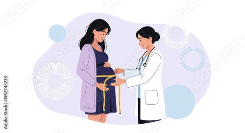 Doctor measuring pregnant woman's belly for prenatal care and checkup