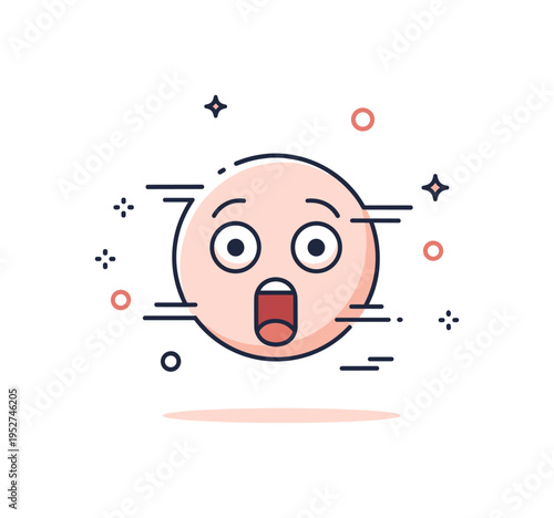 Surprised reaction emoji showing a wide eyed face with an open mouth and small motion lines around the head, capturing shock and unexpected news. The visual