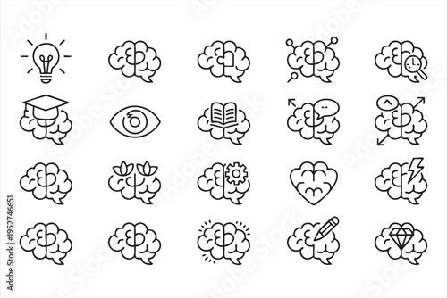 Cognitive Brain Function Outline Icons Pack for Neuroscience Projects
