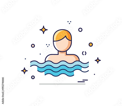 River baptism symbolic cleansing theme showing a figure emerging from stylized water with subtle sparkle accents around. The composition reflects rebirth,
