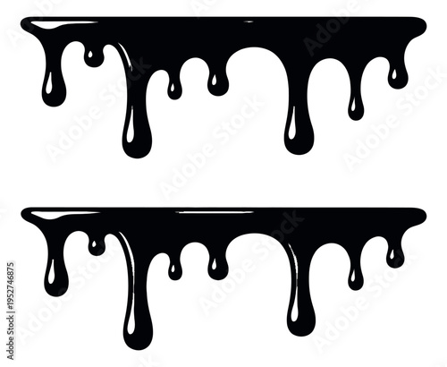 Graphic style drip set featuring black flowing liquid for design projects