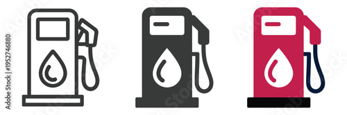 gas station fuel pump with drop icon isolated on white background, transportation symbol for energy and refueling concept modern flat style illustration for automotive service branding.