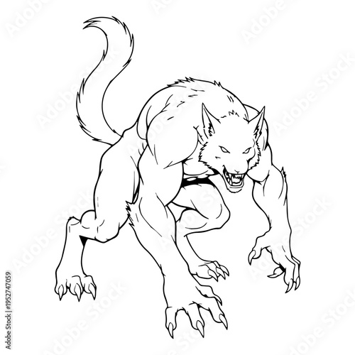 Cursed Werewolf Line Art – Werewolf Vector Outline Drawing with Distinct Transformation Features – Werewolf Drawing – Vector of Werewolf – Werewolf Sketch