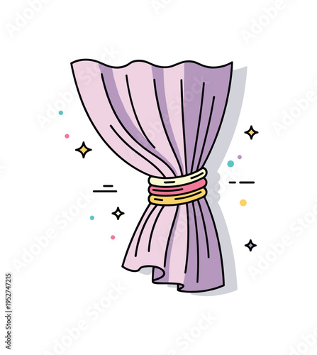 Curtain tie detail featuring a soft draped curtain gathered neatly with a decorative fabric tieback, expressing elegance and interior styling precision. A