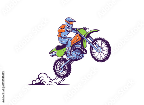 Motocross racing artwork. Dirt bike extreme sport design for t-shirt. Speed racing poster. Fast wheels challenge. Extreme motorcross jump.