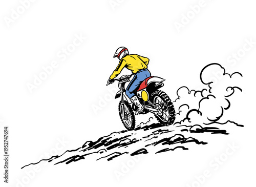 Motocross racing artwork. Offroad speed graphic print. Extreme dirt bike design. Sport bike print for t shirt poster and sticker. Mountain rider.