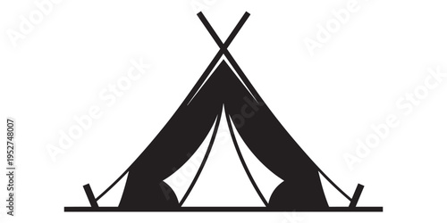 Black silhouette of a tent on a white background