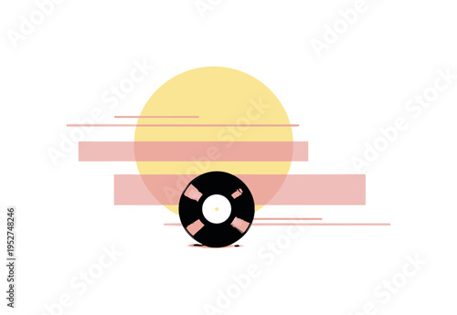 Minimalist composition with small monochrome piggy bank positioned low in the frame, oversized deep blue circle dominating upper space paired with horizontal