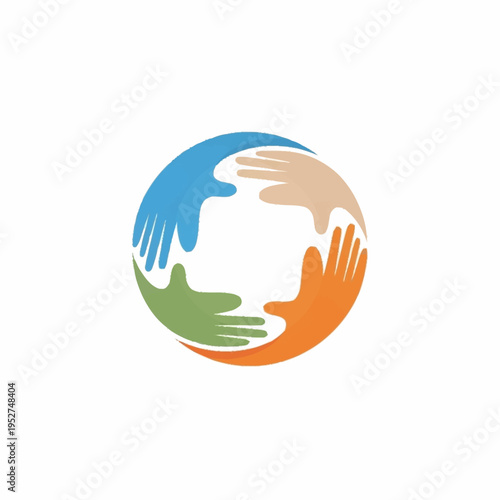 Circular arrangement of diverse hands symbolizing unity and teamwork.