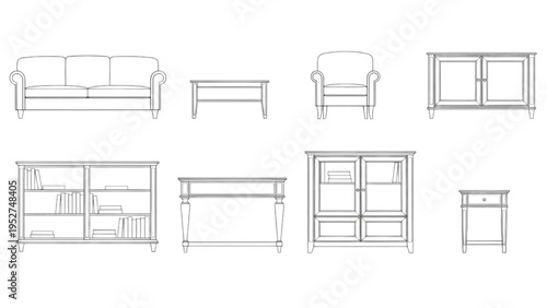 Collection of furniture illustrations on a white background