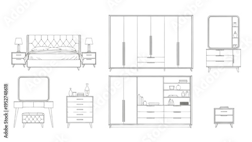 Sleek Minimalist Bedroom Furniture Designs Vector Collection