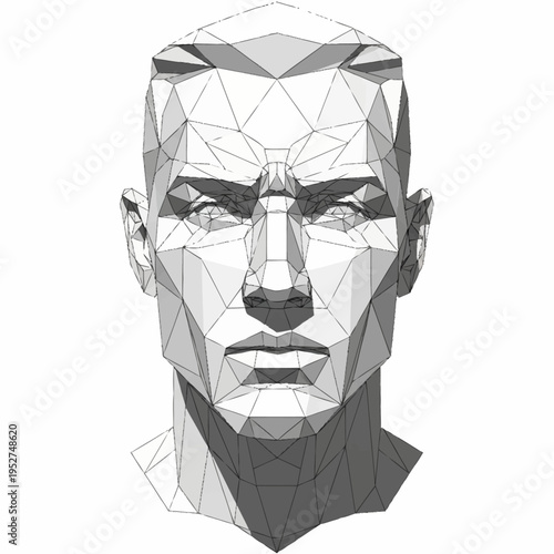 Geometric Human Head Sculpture with Polygonal Facets.