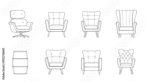 Collection of armchair and barrel icon designs for furniture inspiration
