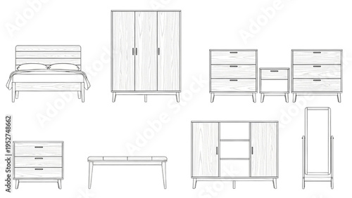 Minimalist Line Art Furniture Set for Modern Bedroom and Home Interiors