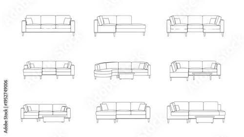 Collection of sofa design blueprints for modern interior decoration