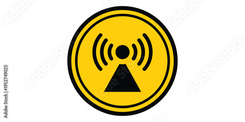 Yellow circle icon with black antenna signal symbol isolated on white background